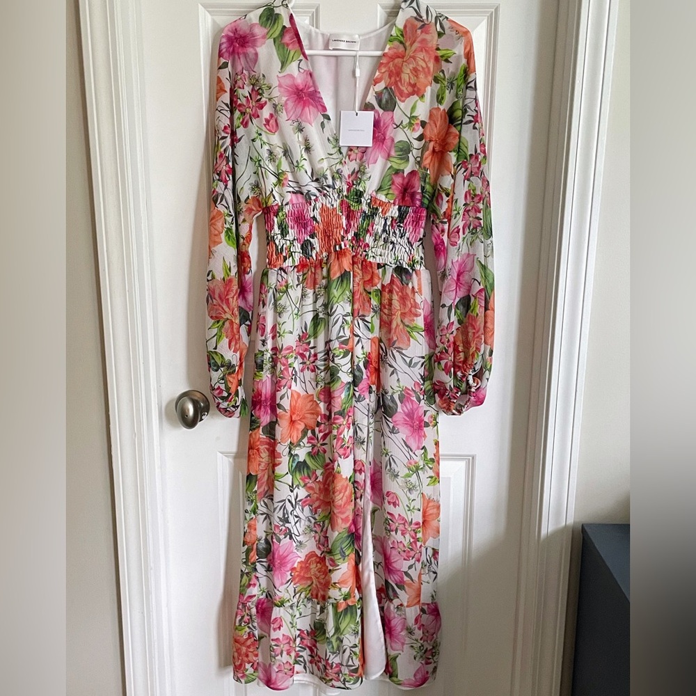 Lavender Brown “Caroline” Floral V-Neck Dress